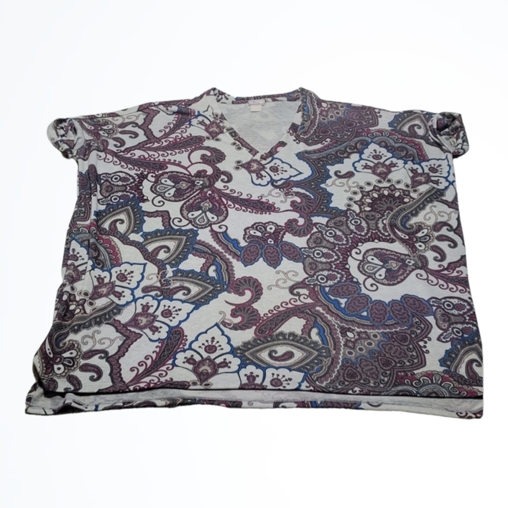 Chico's Grey and Paisley Print Draped Tunic Shirt Top Blouse Size XS/S